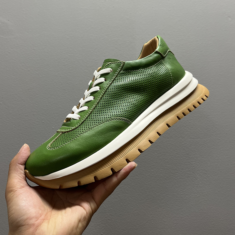 Genuine Leather Breathable Hollow Men's High-end Platform Casual Leather Shoes foto 2