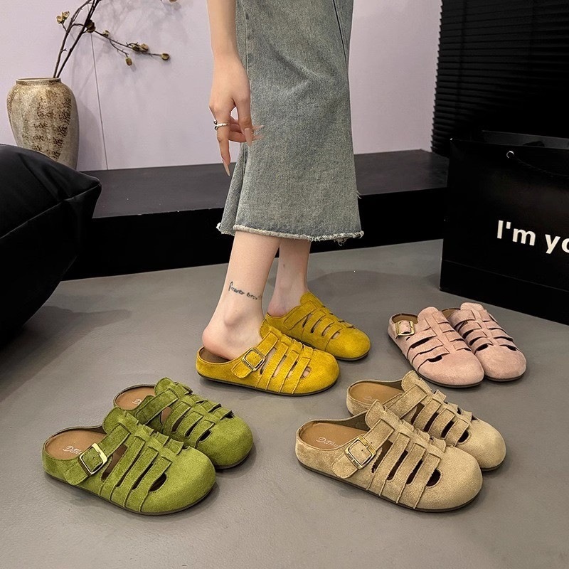 Women's Summer Outdoor Sandals - Closed Toe Semi Open Vintage Style Yellow Birkenstock Inspired Footwear foto 2