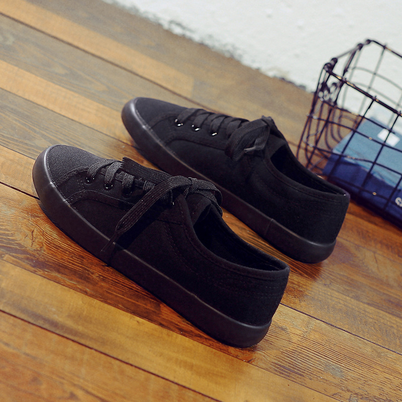 Korean Style All Black Slimming Versatile Pure Breathable Flat Work Shoes foto 3