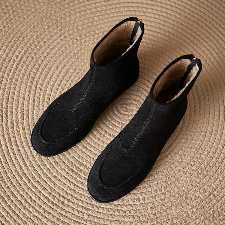 Womens Fleece-Lined Thick Simple Stylish Round-Toe Low-Heel Ankle Boots For FallWinter foto 4