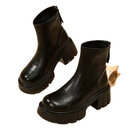 Women's New Fashionable Soft Leather Height-Enhancing British-Style Ankle Boots foto 5
