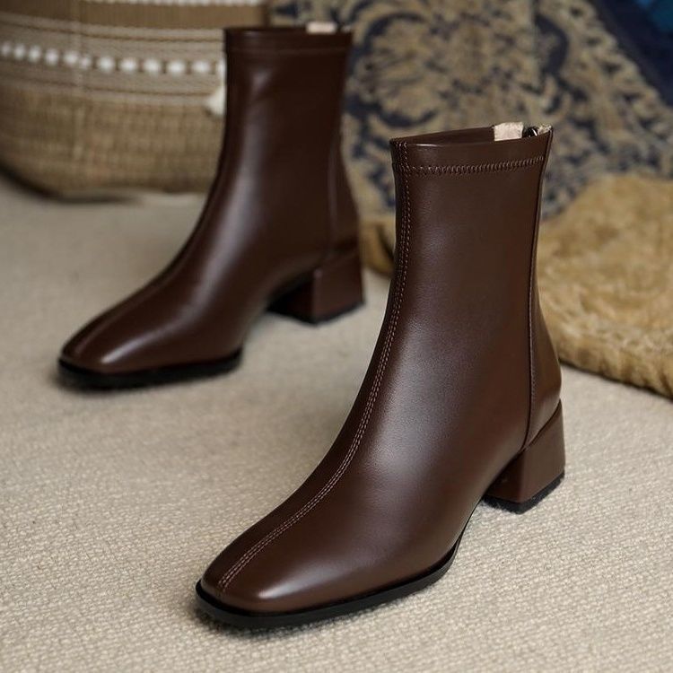New Chunky Heel Square Toe Ankle Boots foto 2
