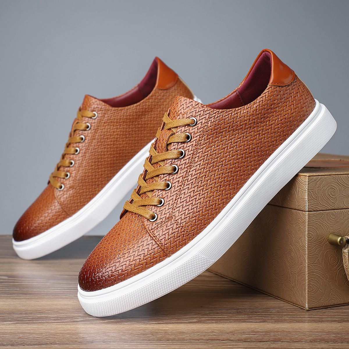 British Style Comfortable Breathable Men's Leather Shoes Low-top Flat Business foto 2