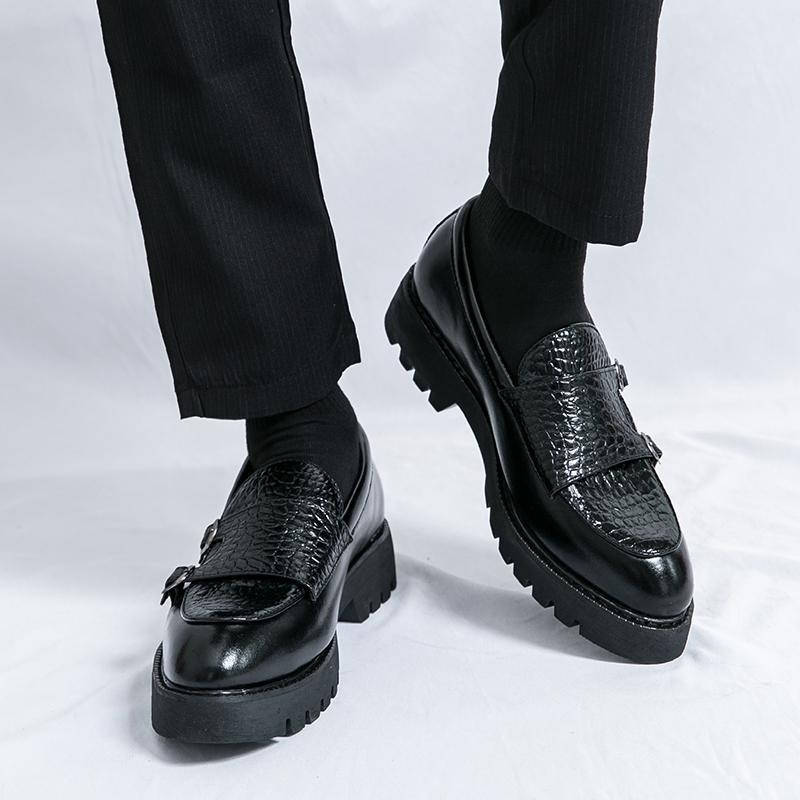 Slip-on Platform Height Increasing Men's Leather Loafers Shoes foto 3