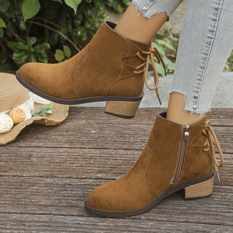 Plus Size Back Bandage Retro Chunky Heel Side Zipper Martin Boots foto 3
