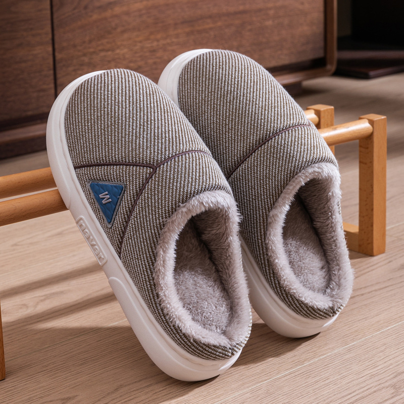 Solid Striped Home Slippers Winter Warm Fleece Shoes Men Indoor Bedroom Floor Plush Slippers For Women Couple foto 5