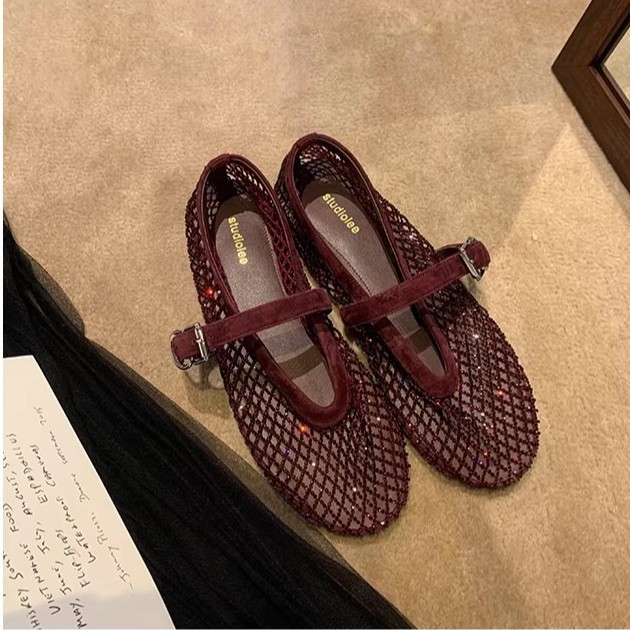 Sparkling Rhinestone Hollow-out Fishnet Pumps With A Single Strap Mary Jane Style foto 5