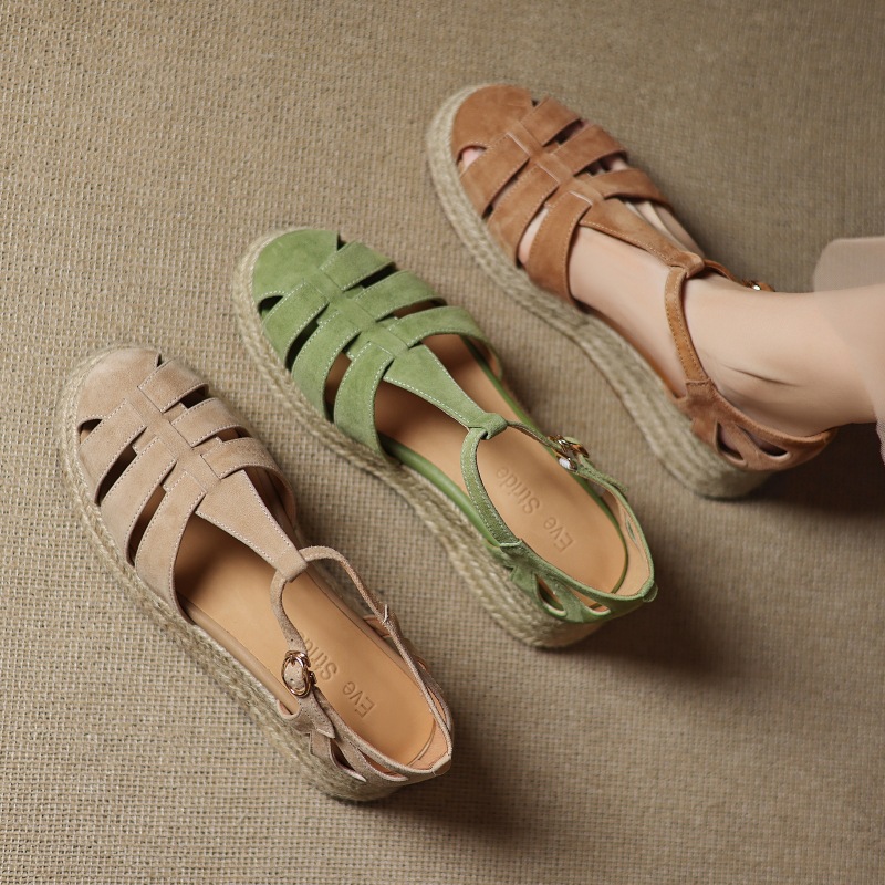Straw-woven Wedge-heel Roman Sandals For Women foto 3