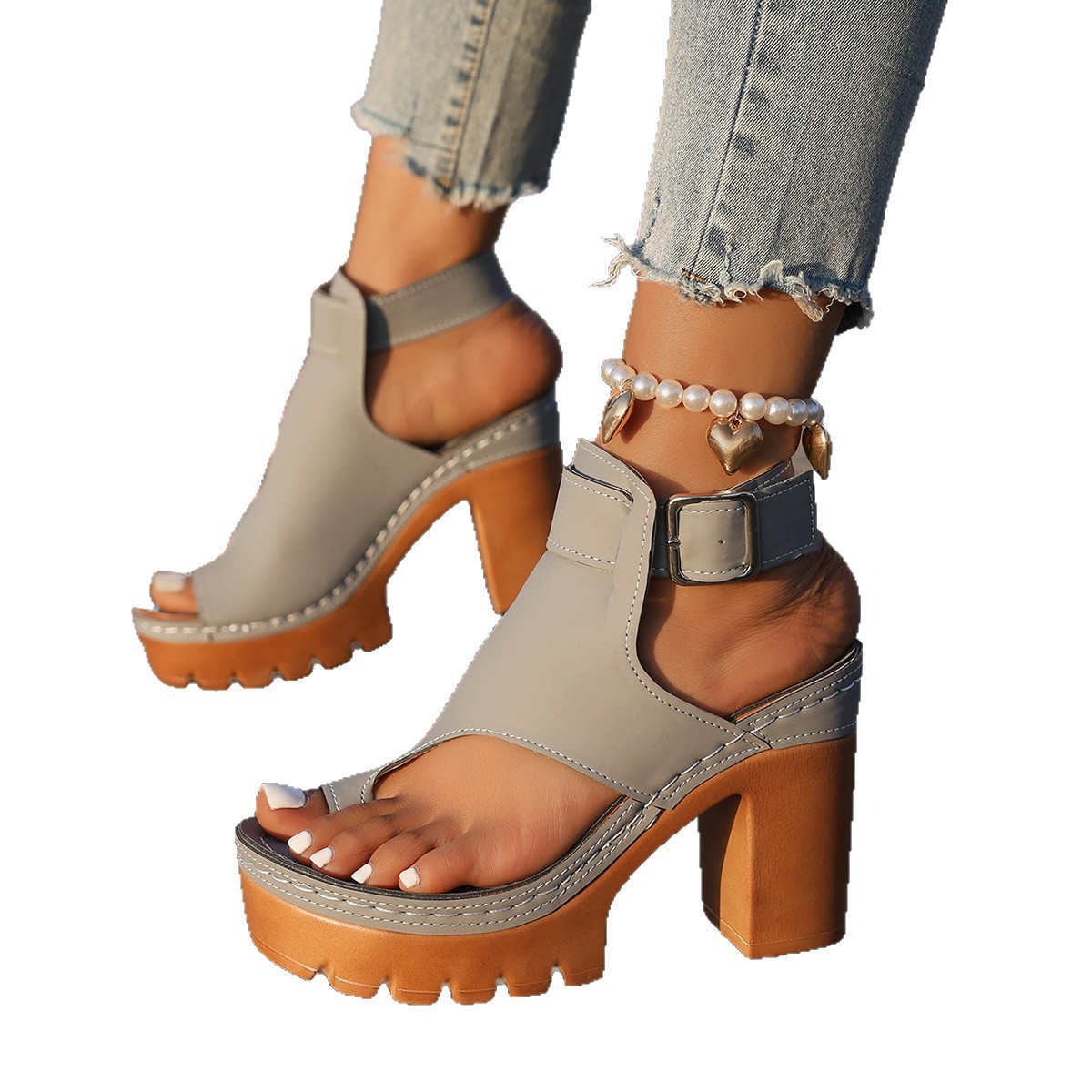 Chunky-heeled, Ultra-high-heel Peep-toe Womens Sandals foto 4