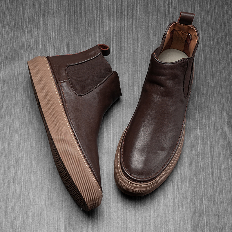 Fleece British Style High-top Leather Shoes Male foto 5