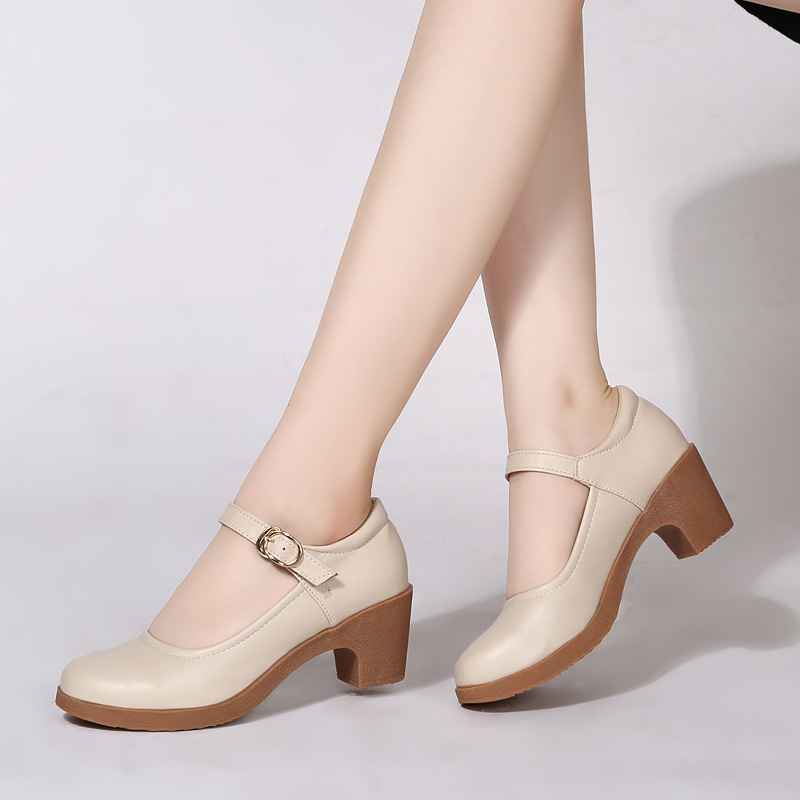 Chunky-heeled Buckle Shoes With Thermoplastic Rubber Soles Round Toe Low Cut foto 5