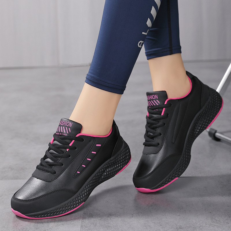 Leather Women's Shoes Casual Sneaker Round Toe Flat Heel Women's Running Shoes foto 2