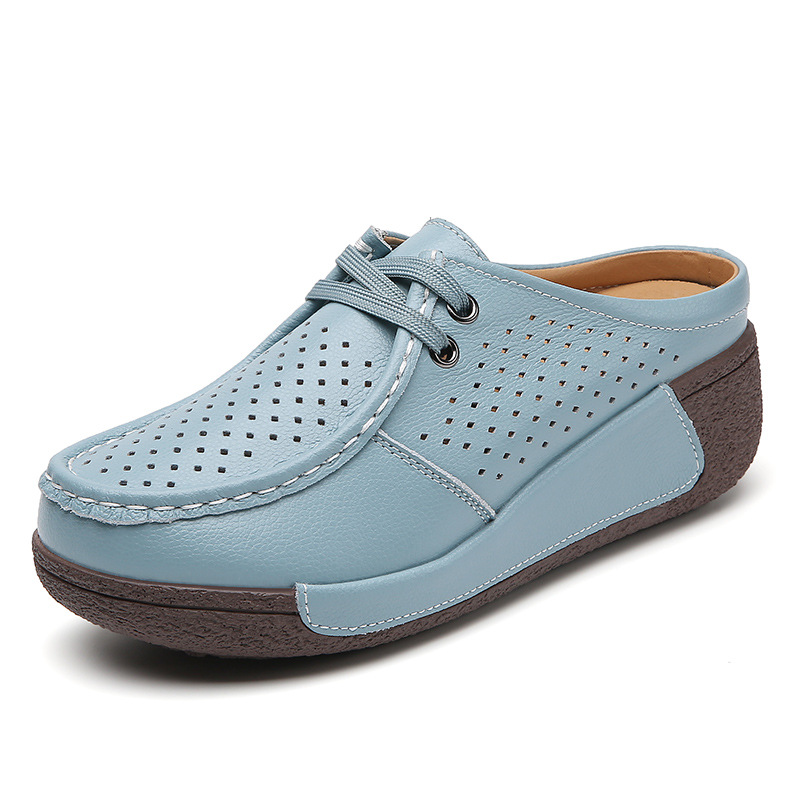 New Plus Size Hollow-out Soft Bottom Wedge Women's Genuine Leather Platform Slippers Summer Outerwear foto 2