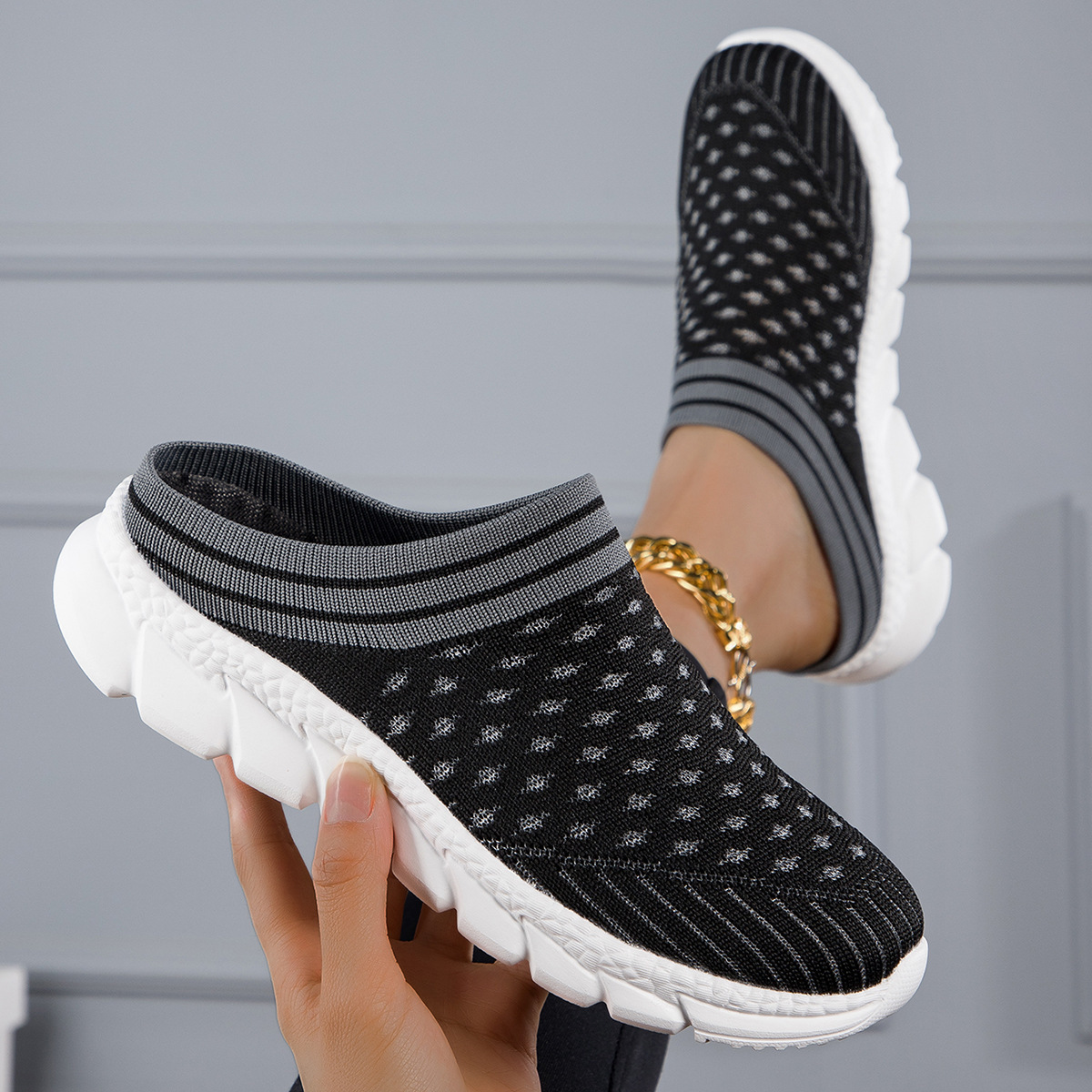 Breathable Flyknit Socks Semi Slipper Women's Shoes Lightweight Casual foto 3