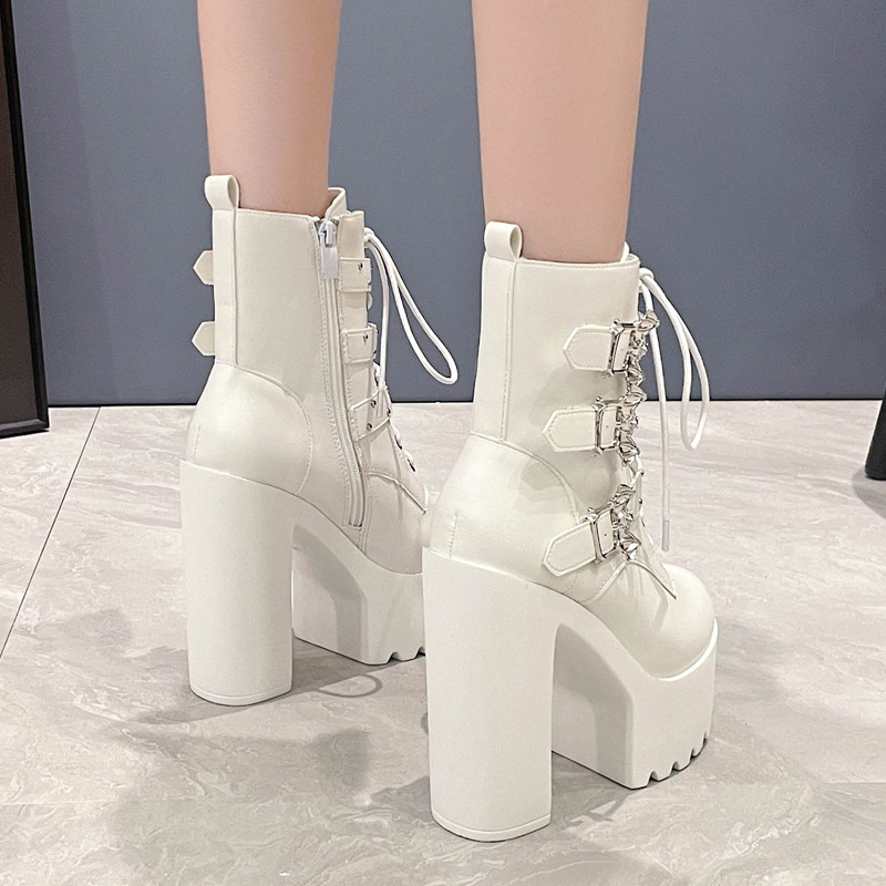 New Chunky-Heel Platform Pearl-Chain Fashionable Punk Boots foto 2