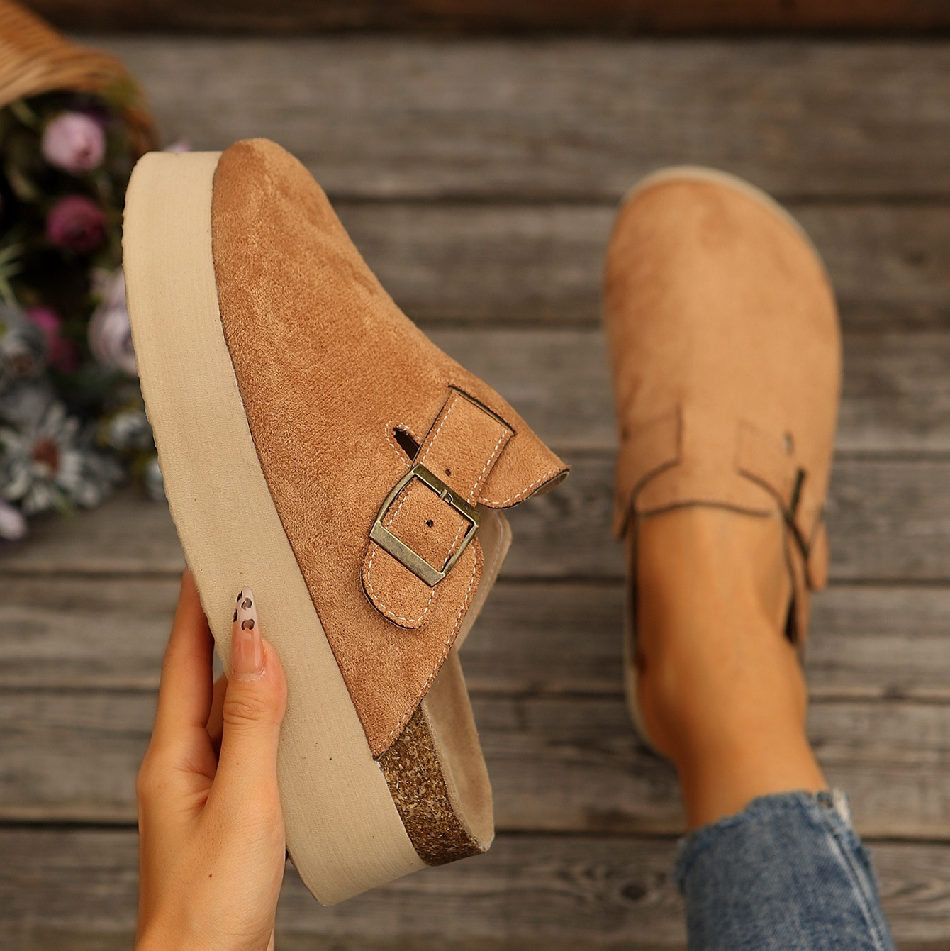 Thick Sole Half Slippers Women's Toe Cap Slip-on foto 4