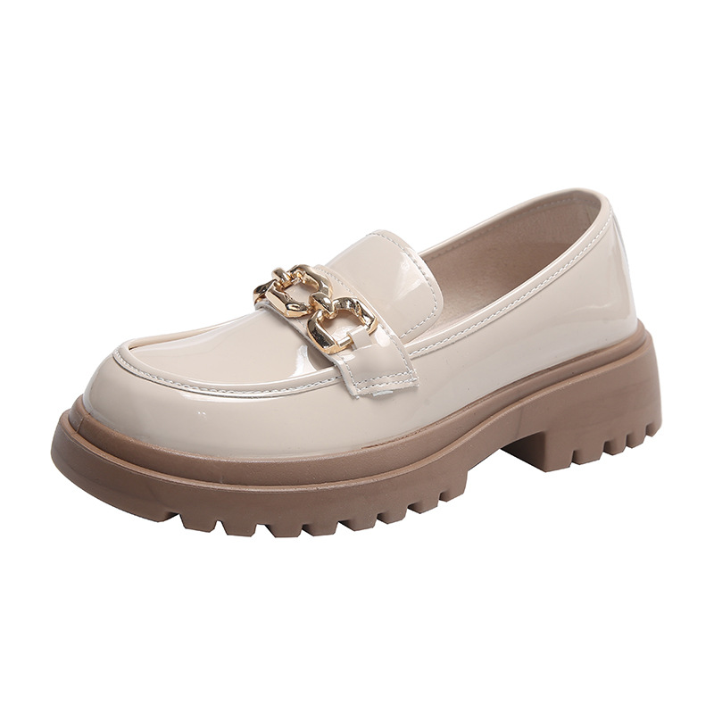 Womens Chunky Soled Slip On All Match British Style Ultra Light Leather Shoes foto 2