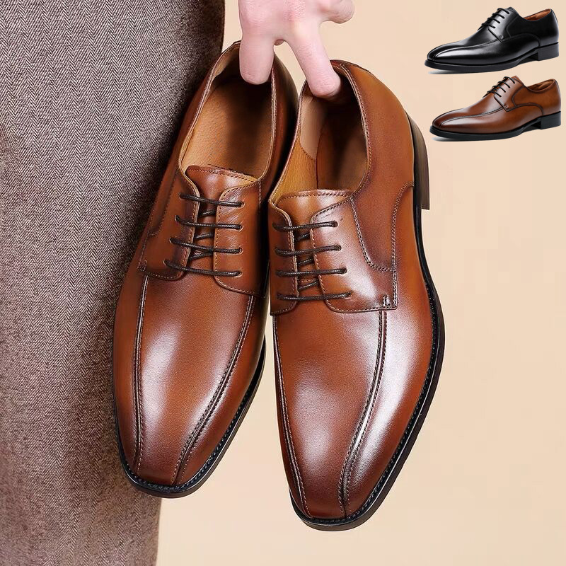 Men's Fashion Casual Brushed Square Toe Laces Leather Shoes foto 4