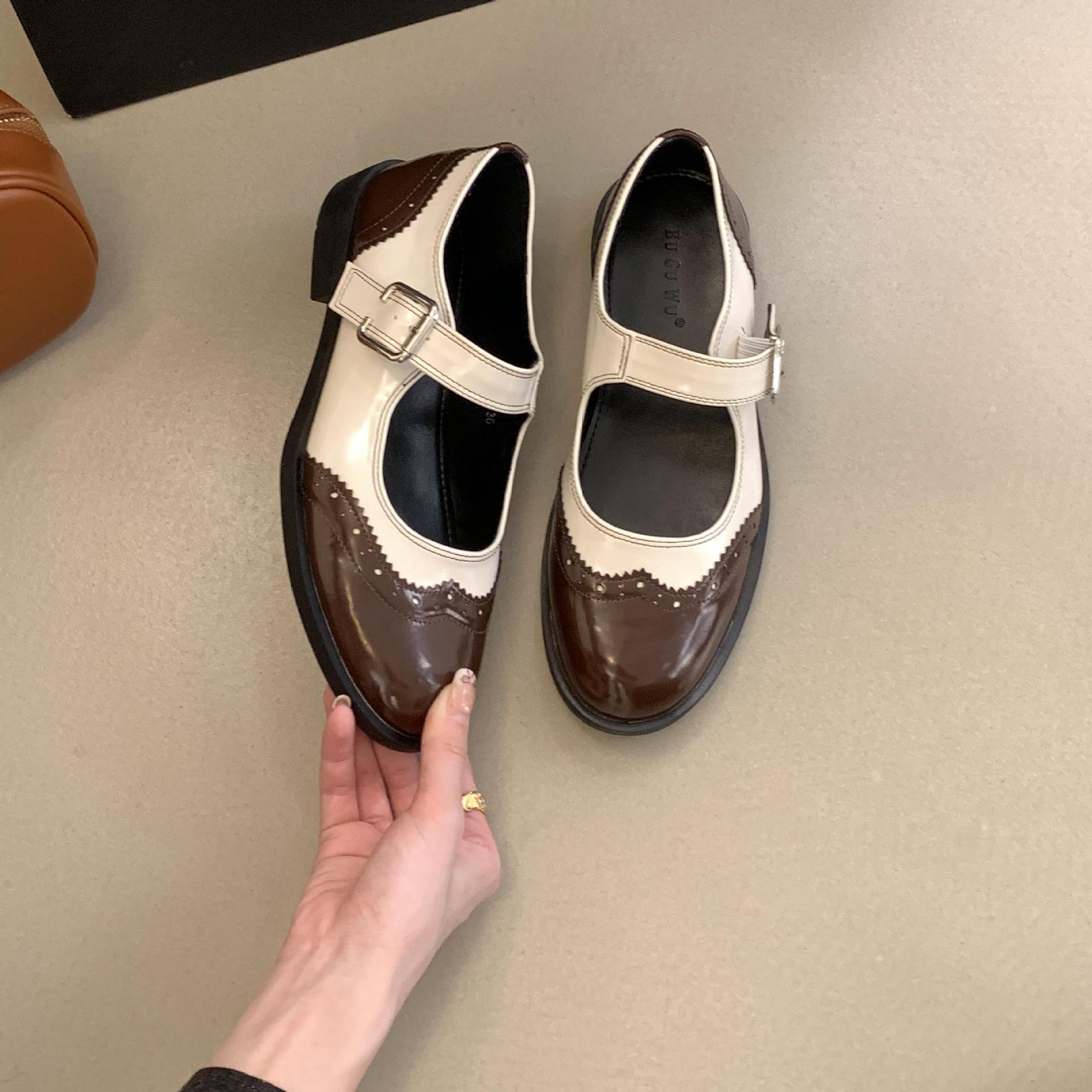 Chunky Heel Retro Minority Mary Jane Leather Shoes foto 5