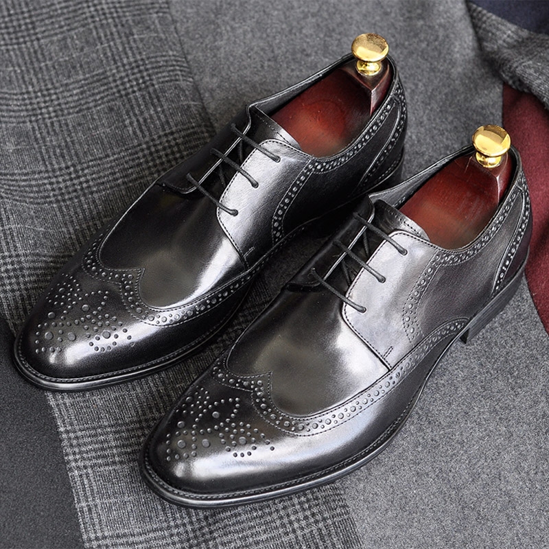 Handmade Genuine Leather Men's Pointed Toe Business Formal Wear Leather Shoes foto 5