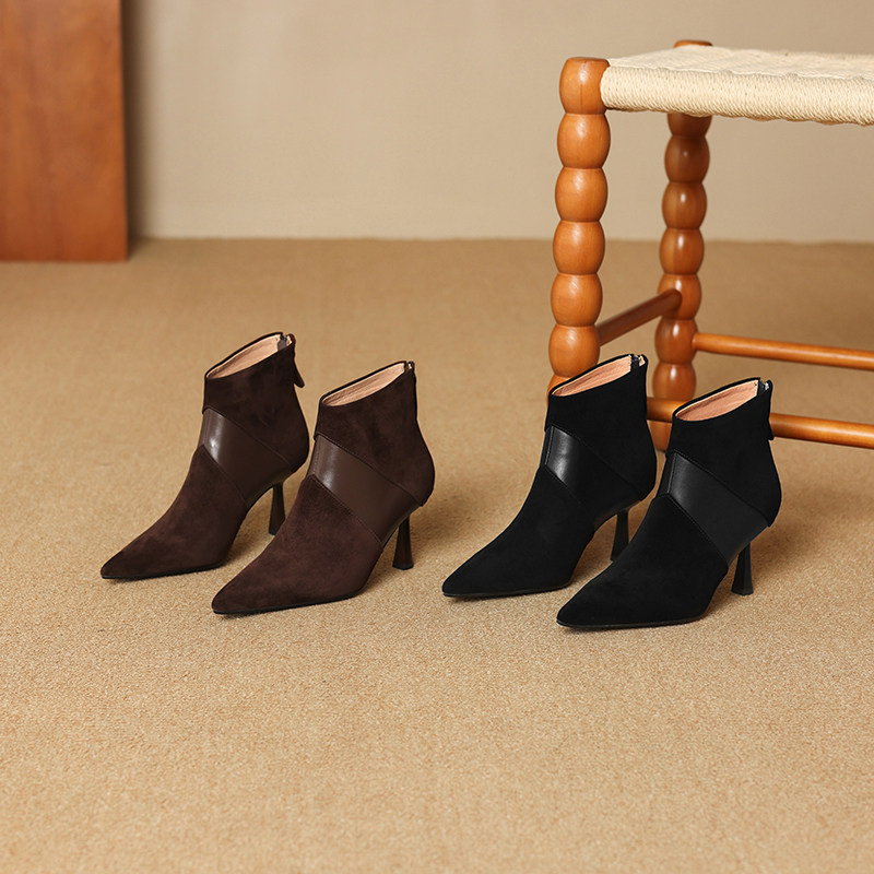 Spliced Short Martin Boots With Genuine Leather And A Slender Heel foto 3