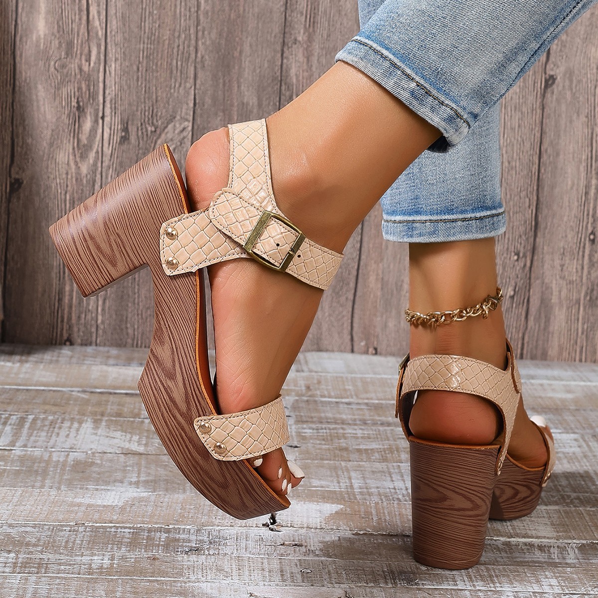 Women's High-heeled Sandals Strap Peep Toe Sandals foto 2
