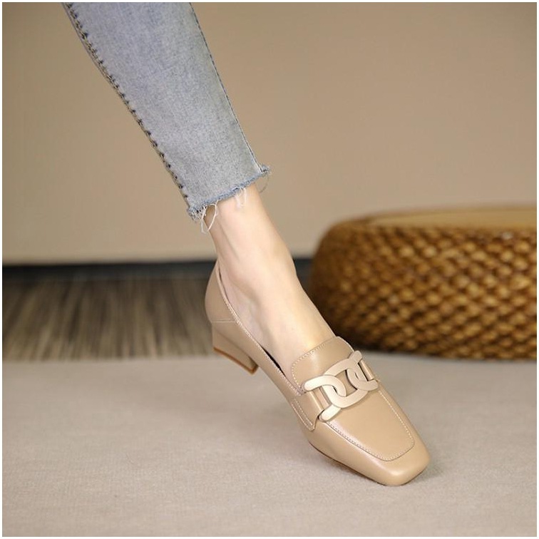 British Style Chunky Heel Pumps One Pedal Loafer Women's Mid Heel foto 5