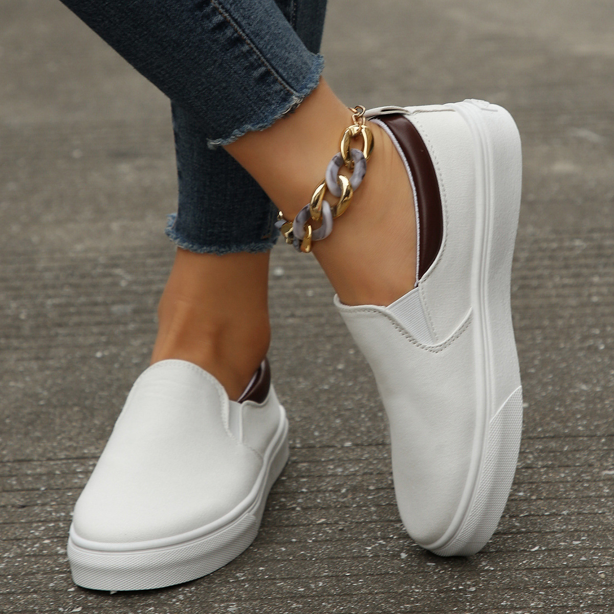 Womens Low-Top Solid-Colored Flat Shoes Cross-Border Slip-On Color-Block Loafers