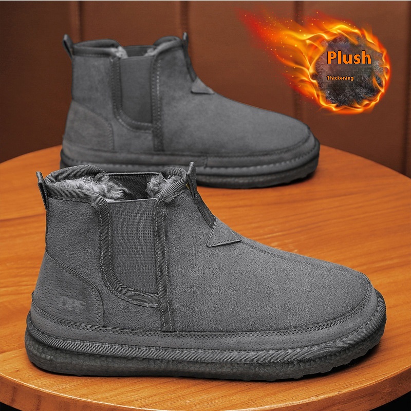 Winter Fleece Snow Boots Round-toed Flat Shoes Casual Warm Sports Shoes Men Ankle Boot foto 4