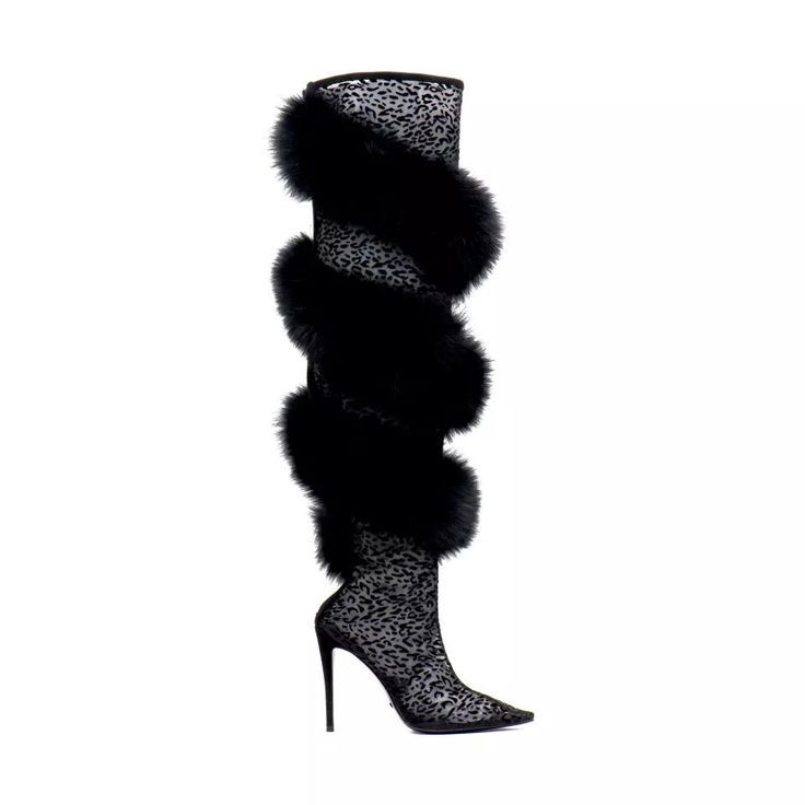 Foreign Trade Fashion Wool-Trim Pointed-toe Stiletto Boots foto 3