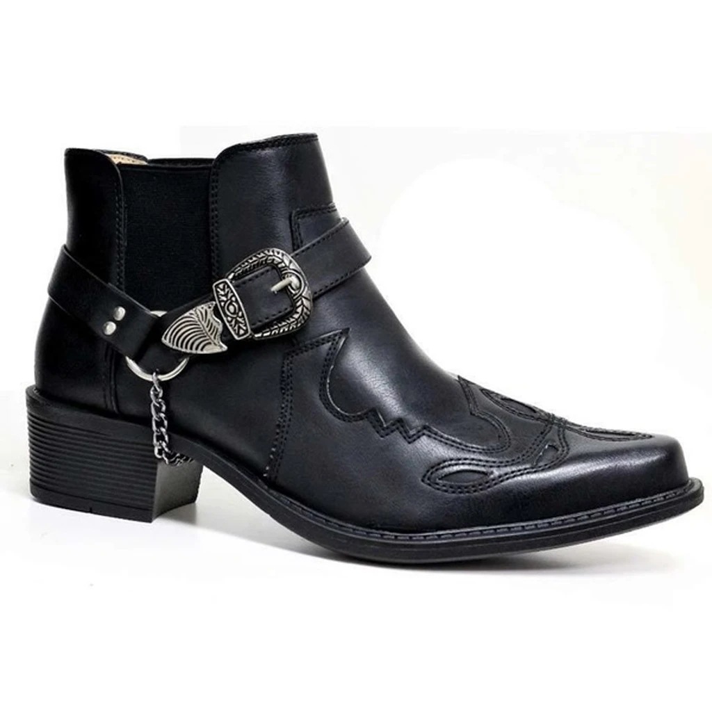 Fashion Personality Belt Buckle Thick Heel Pointed Men's Boots foto 4