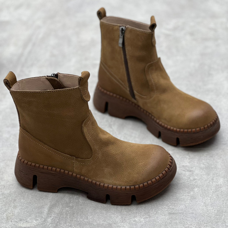 Round Toe All-matching Muffin Bottom Women's Authentic Leather Boots foto 2