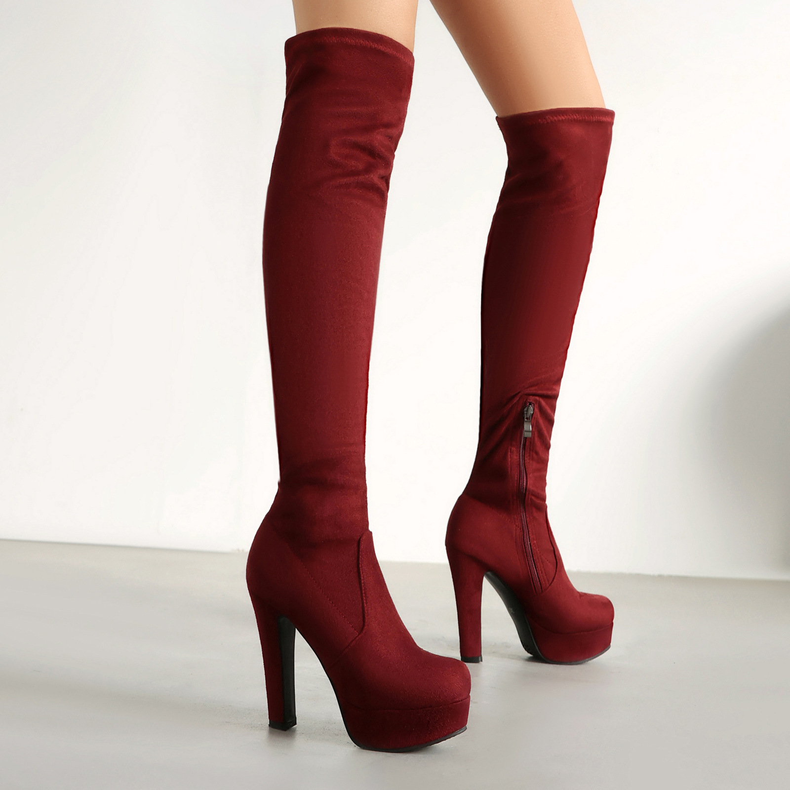 Womens Round-toe Chunky-heeled Over-the-knee Boots foto 5