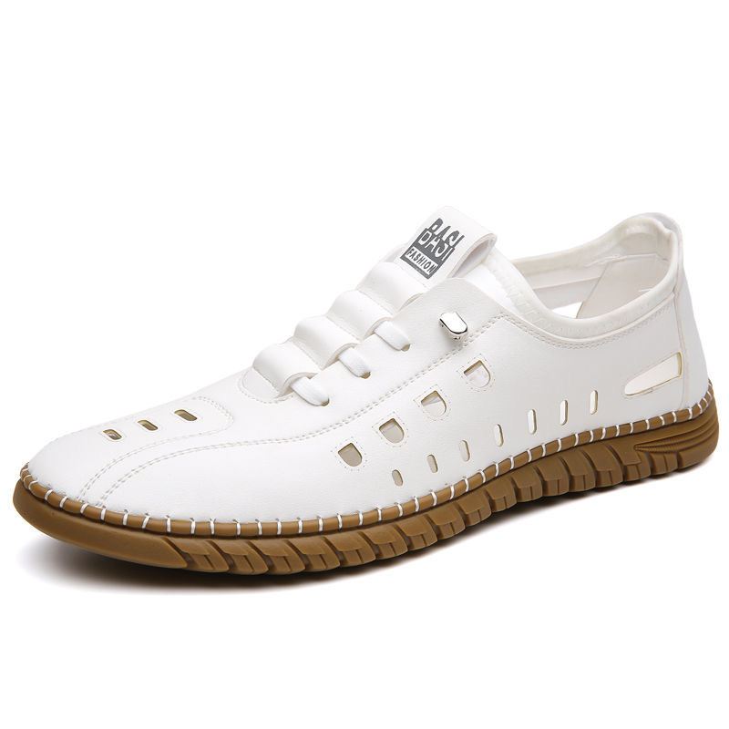 Hollow Breathable White Shoes Hole Shoes Soft Bottom Men Slip-on Leather Sandals foto 3