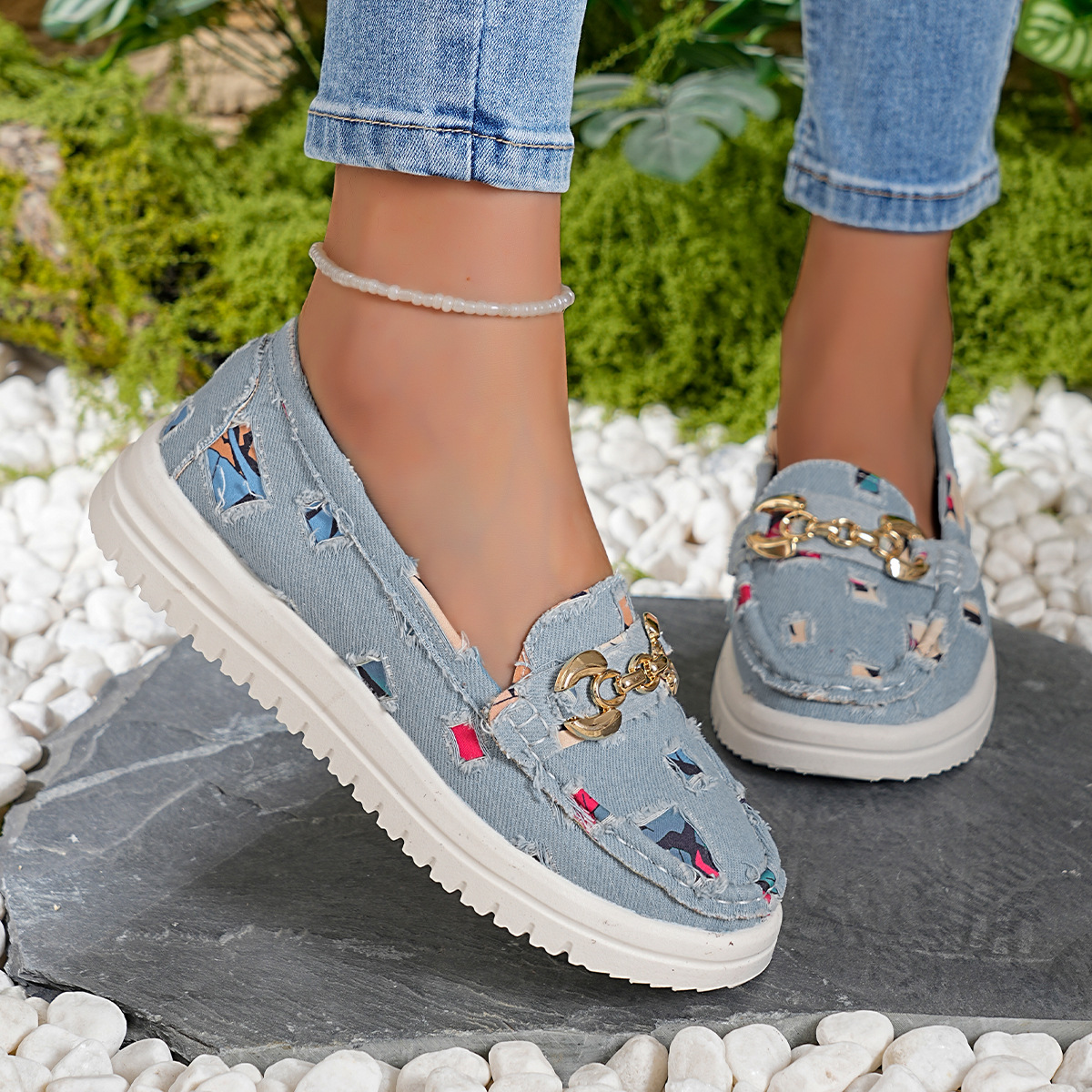 Womens Lightweight Casual Canvas Loafers With Lace-up Design And Color-block Detailing foto 4