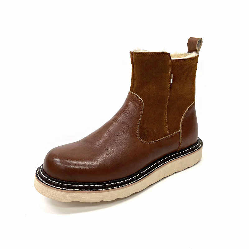 Men's Real Leather With Fleece Lining Sheepskin Fur Snow Boots foto 2