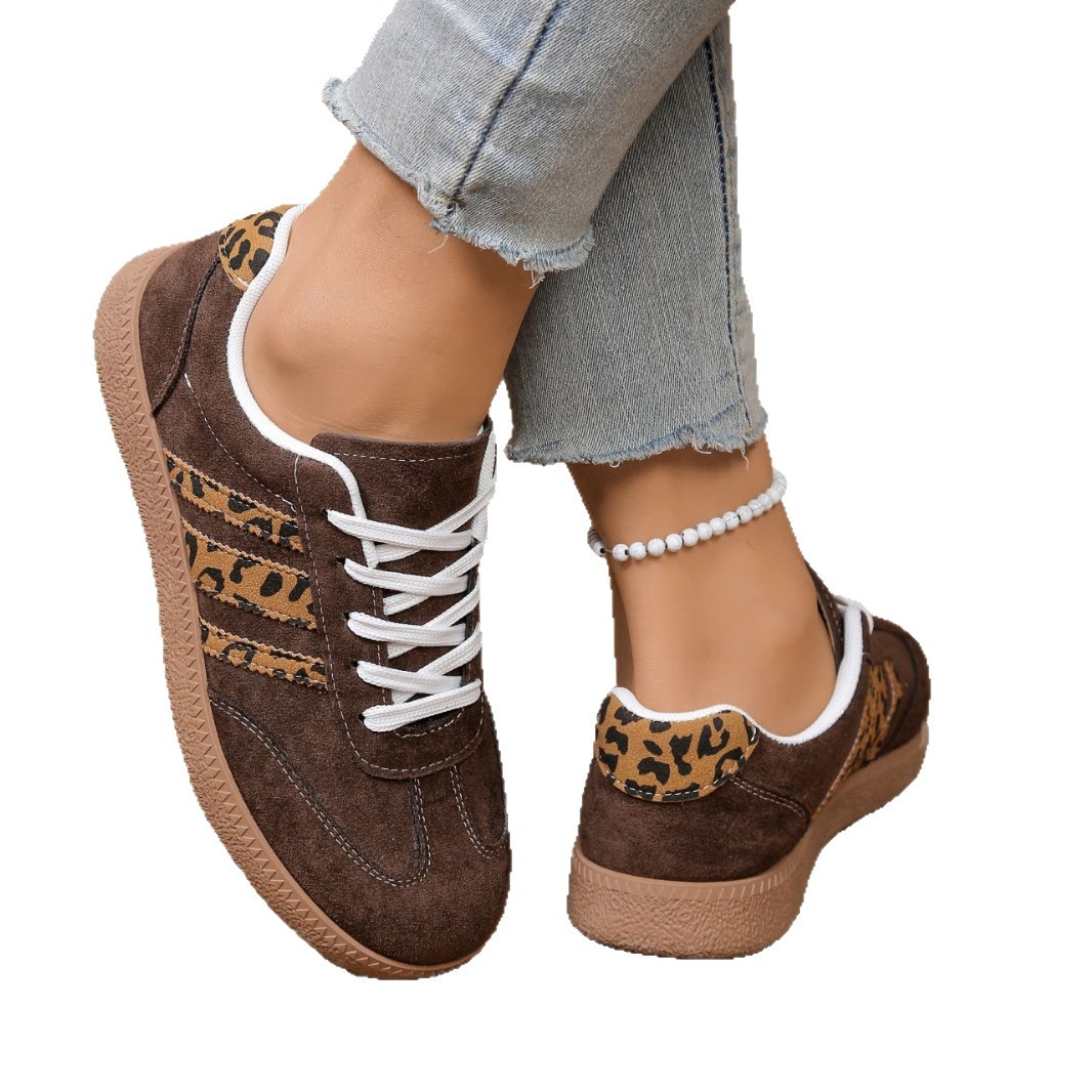 Lace-up Color-Block Round-Toe Leopard-Print Casual Shoes foto 2