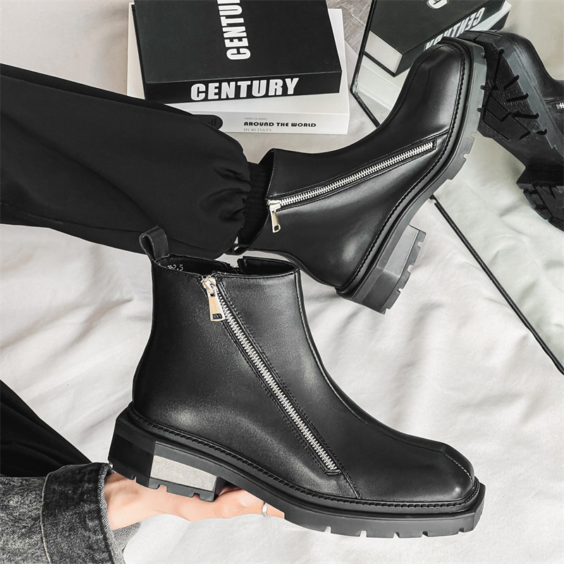 Mid Heel Square Head Flat Head Mid Top Low Tube Oblique Side Zipper Martin Boots foto 4