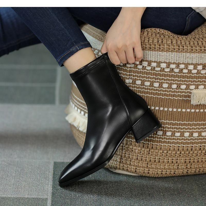 New Chunky Heel Square Toe Ankle Boots foto 3