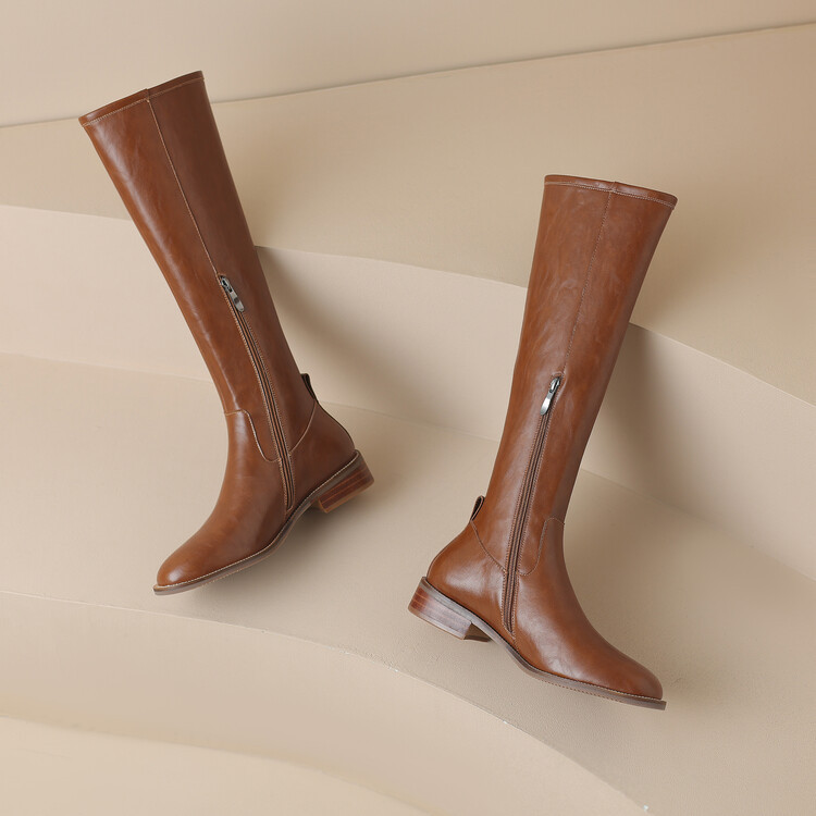 Women's Round-toe Mid-heel Knee-high Riding Boots foto 3