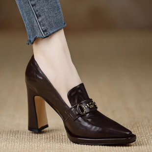 Retro Chunky-heel Pointed-toe Professional Womens Pumps foto 4