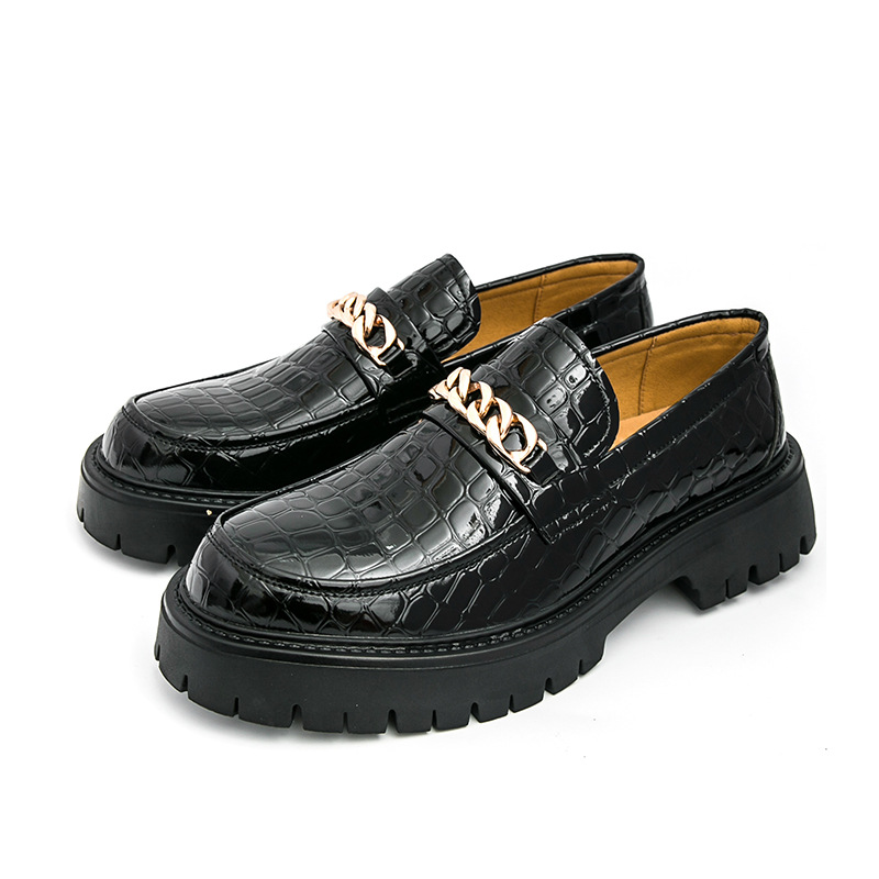 Men's Autumn Thick Bottom Crocodile Pattern Loafers Leather Shoes foto 4