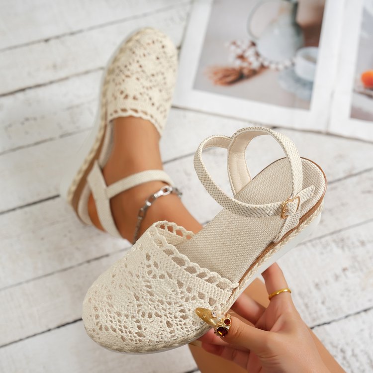 Straw-woven Wedge Sandals Womens Summer Platform Thick-soled Waterproof High Heels foto 4