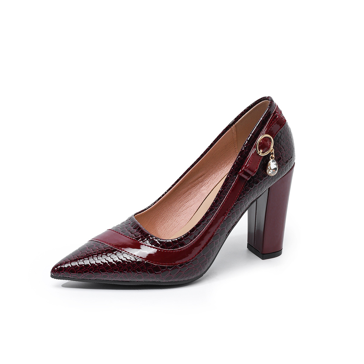 Pointed-toe Chunky-heel Snakeskin Pumps For Women foto 3