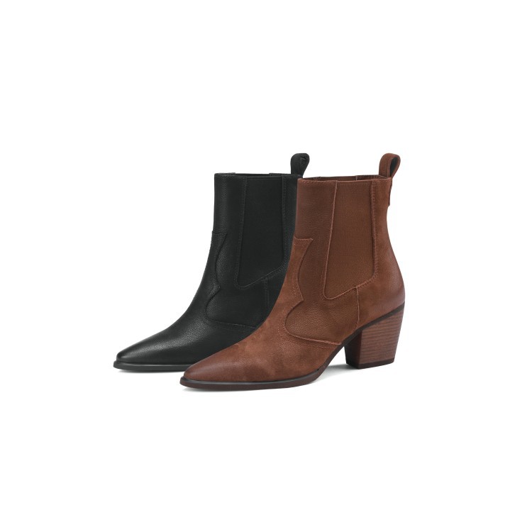 Womens Retro Pointed-toe Ankle Boots With Elastic Band And Chunky Heel foto 3
