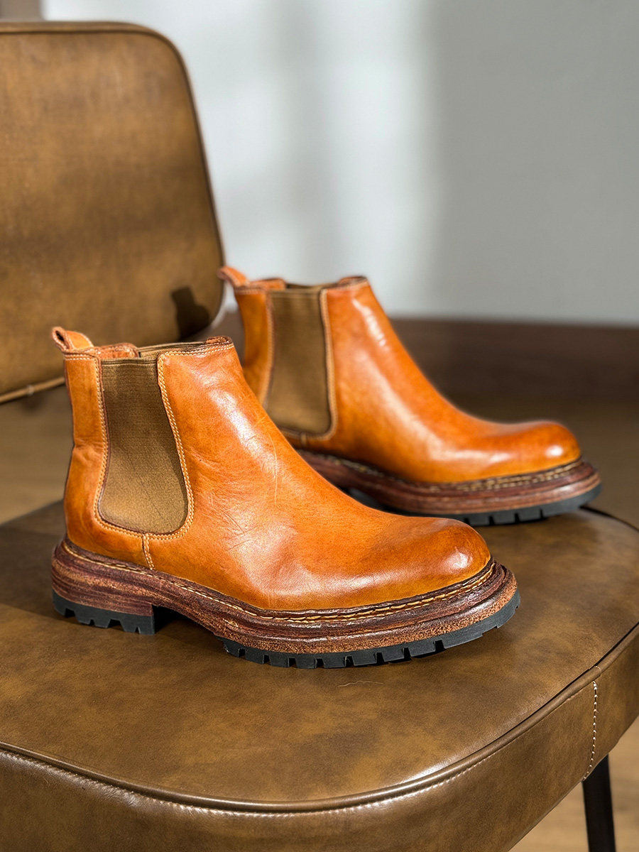 Men's Business Thick-Sole Height-Increasing Vintage Leather Boots foto 3