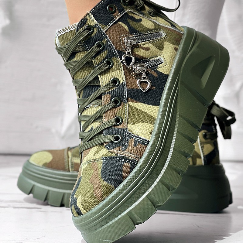 Muffin Heel Side Zipper Front And Rear Lace-up Fashion Casual Sneakers foto 3