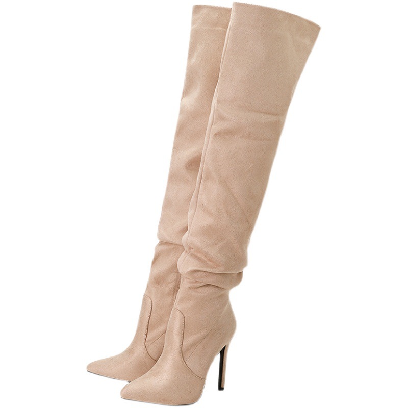 European And American Pointed Toe Suede High Zipper Stiletto Heel Boots foto 2