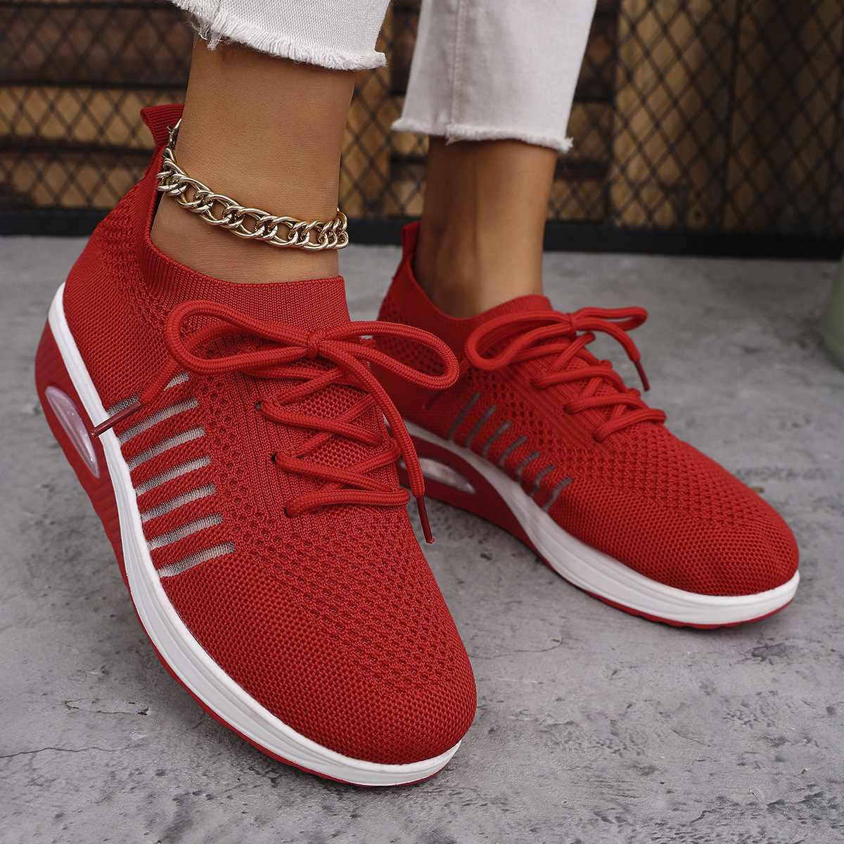 Spring And Autumn New Lace-up Slip-on Wedge Flying Woven Sports Shoes Women foto 4