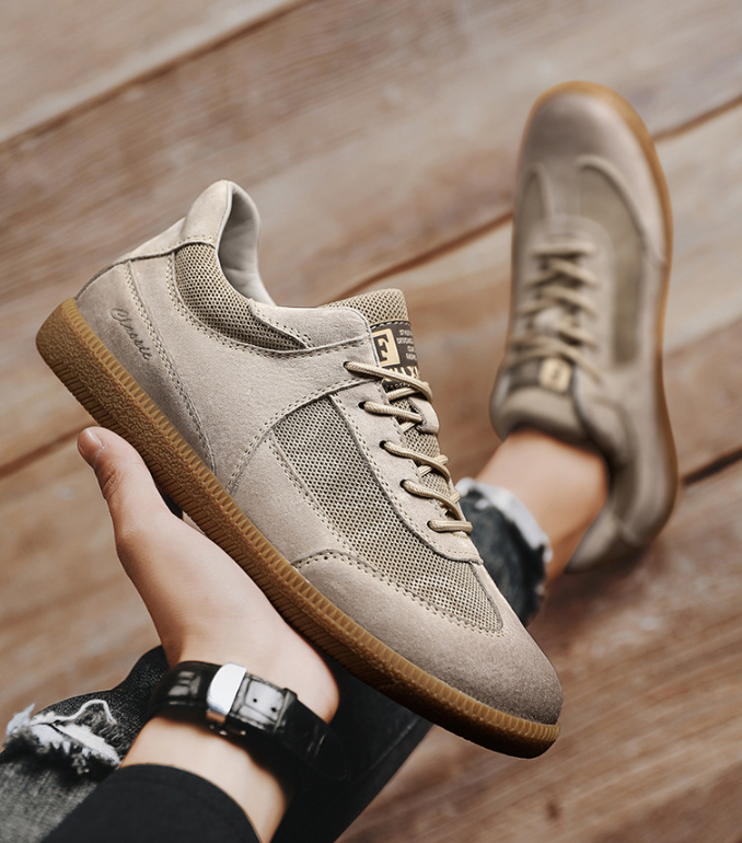 Top Layer Pigskin Leather Breathable Casual German Training Shoes foto 3
